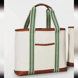NEIMAN MARCUS |  Beach Canvas Tote Cream Green